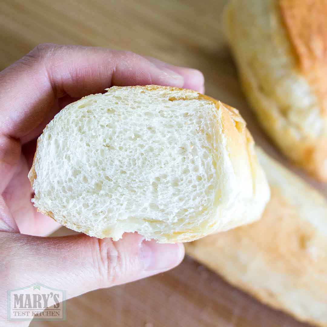 banh mi cross-section made from dough rested for 48 hours