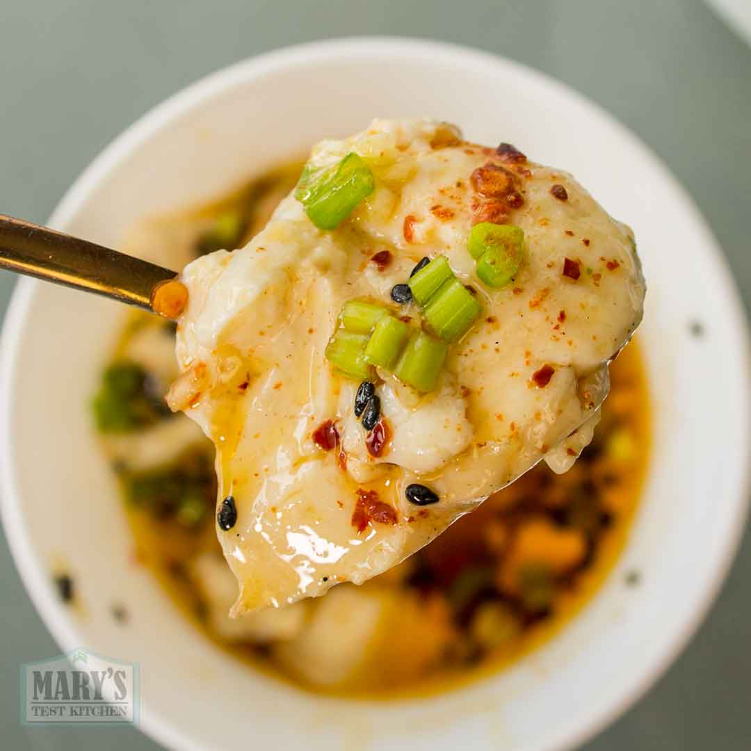 silken tofu served with savory topping