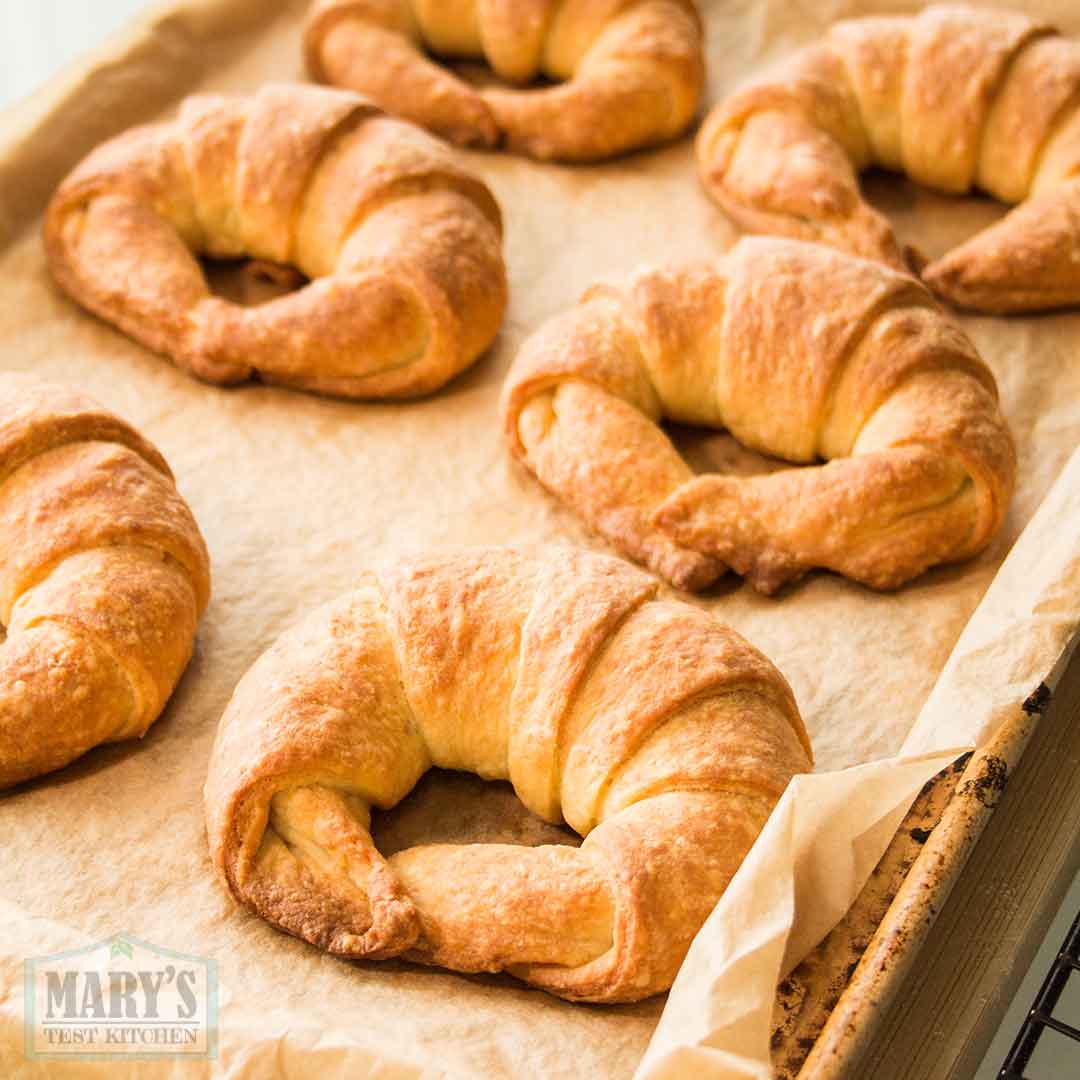 tray of baked easy vegan croissant