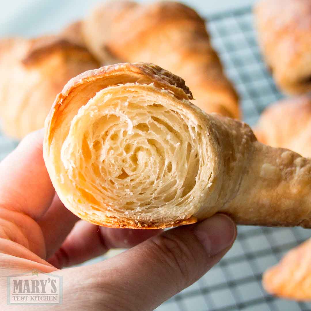 honeycomb interior of easy vegan croissant with longer fermentation