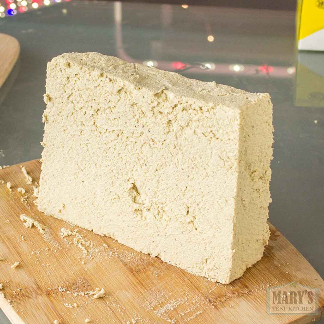 trimmed block of salted pistachio cream cheese