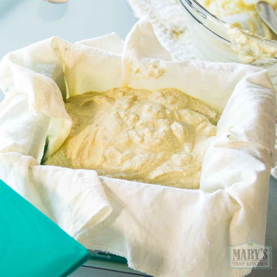 salted fermented pistachio curds in tofu press