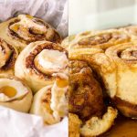 prepared raw cinnamon rolls and air fryer baked cinnamon rolls