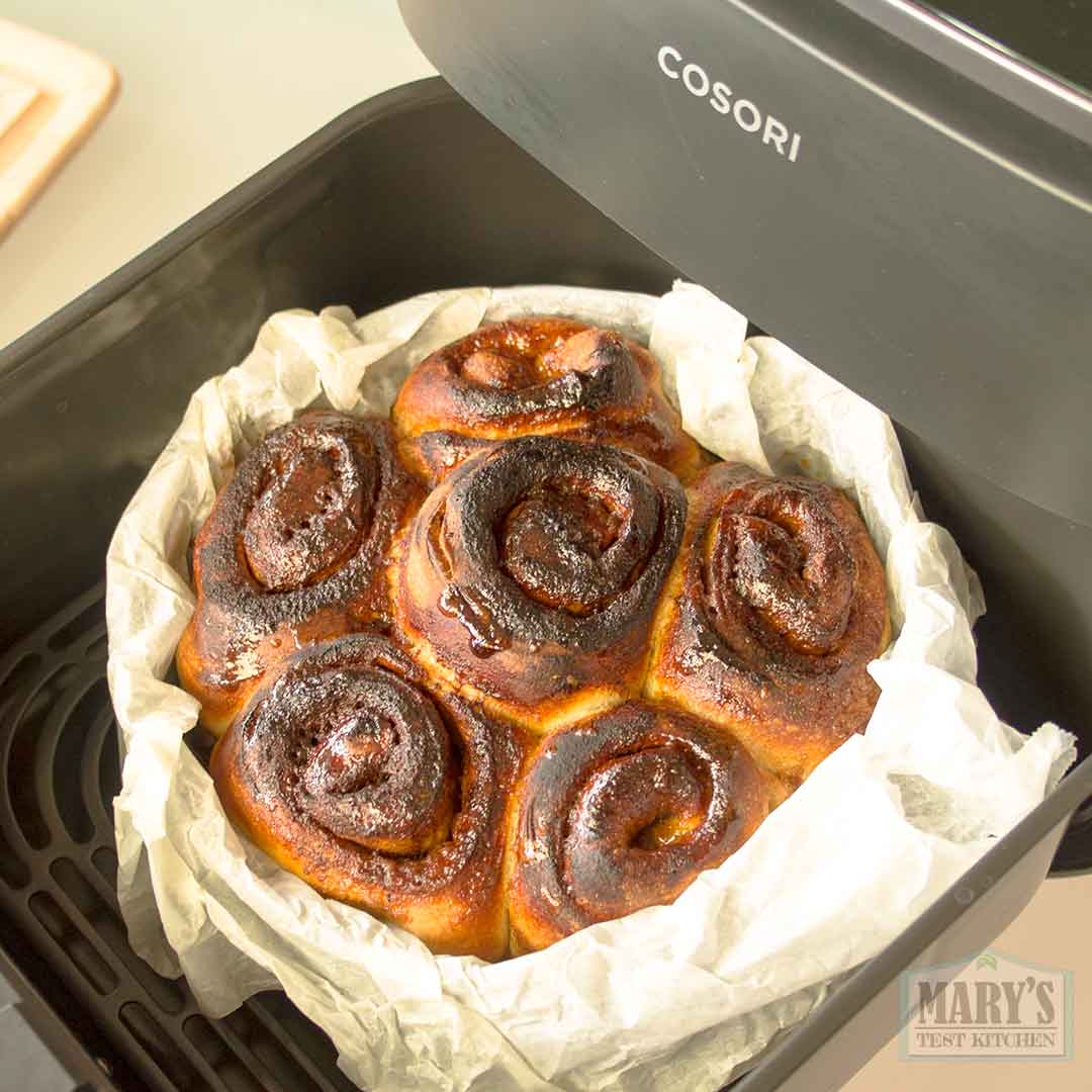 air fryer cinnamon rolls in air fryer basket