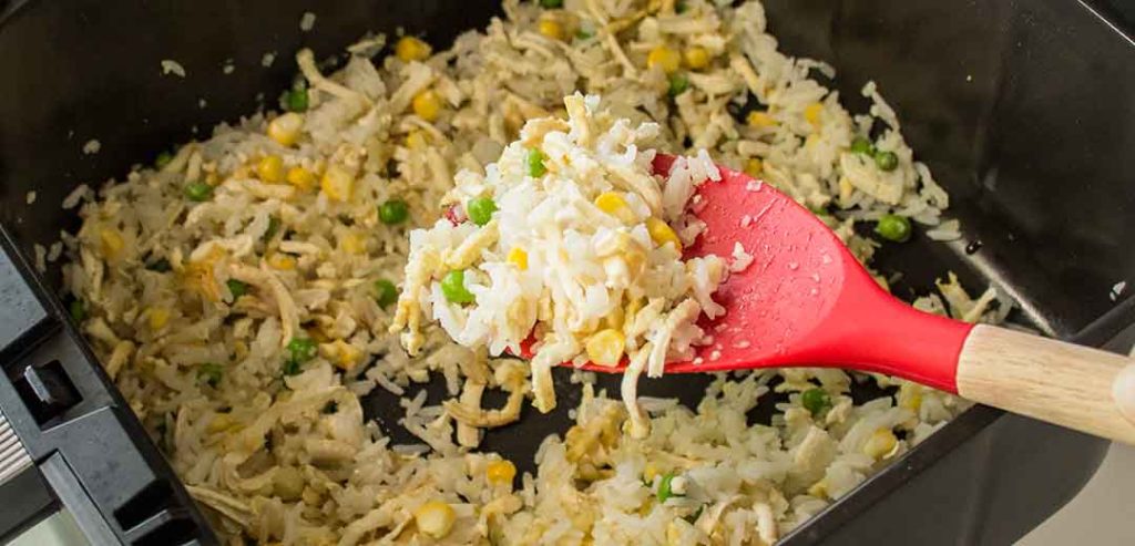 air fryer fried rice with cauliflower and shredded tofu
