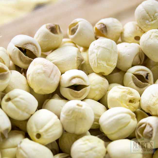 dried white lotus seeds close up