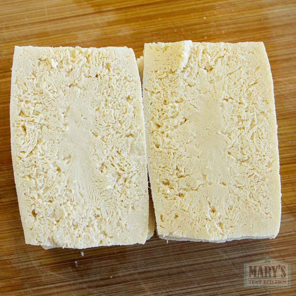 cross section of thawed tofu