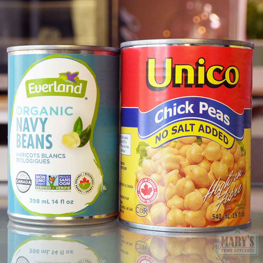 canned navy beans and chickpeas