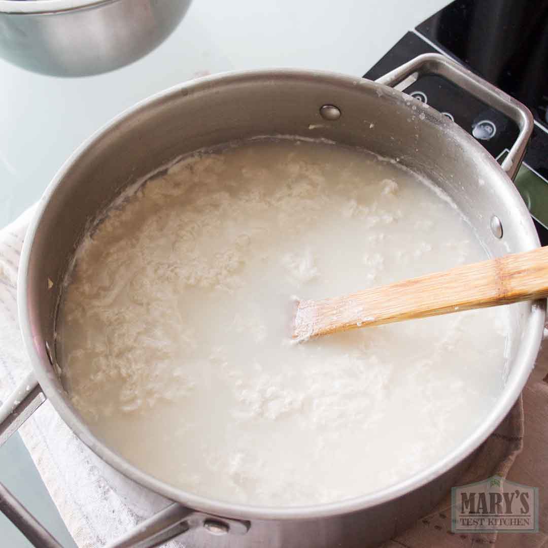 sesame seed milk curds and whey in a pot