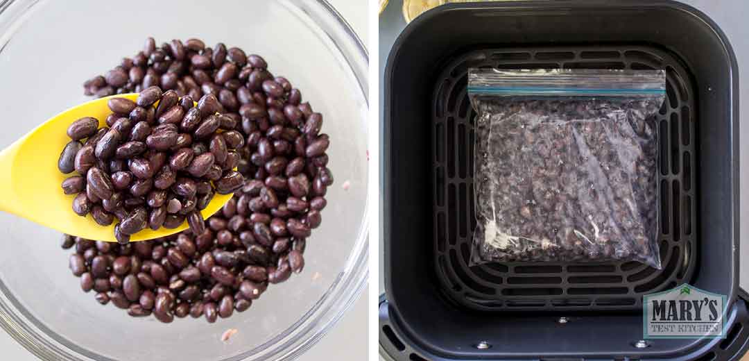 black beans mixed with vinegar and bagged inoculated black beans